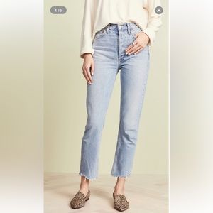 Agolde Riley High Waist Straight Cropped Distressed Button Fly Raw Hem Zephyr 29